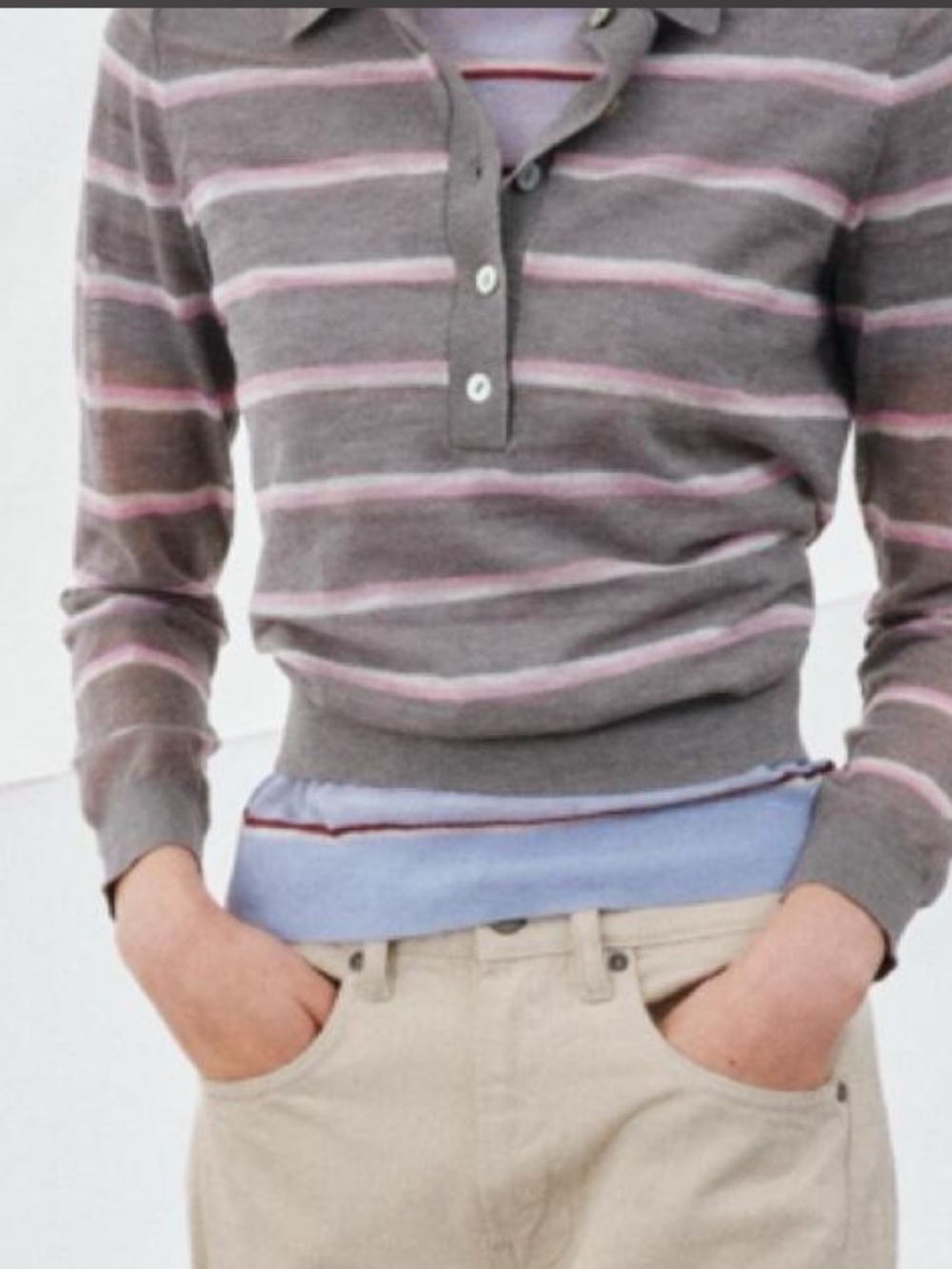 Zara Women’s extra fine wool knit Striped Rugby Polo Sweater